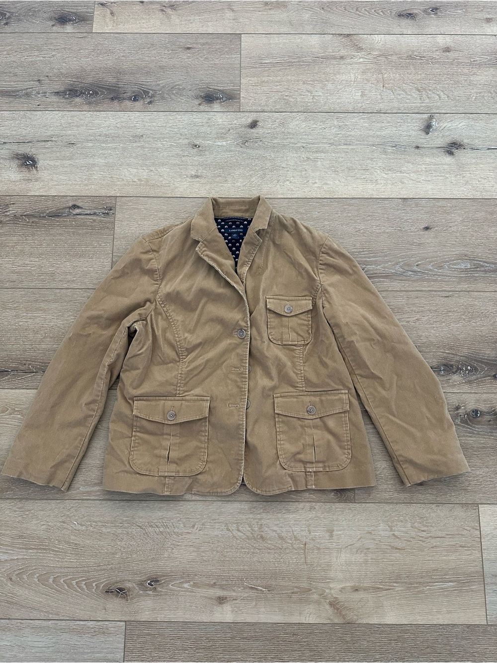 Vintage Lands’ End Safari Utility Blazer Tan Cotton Coastal Grandma